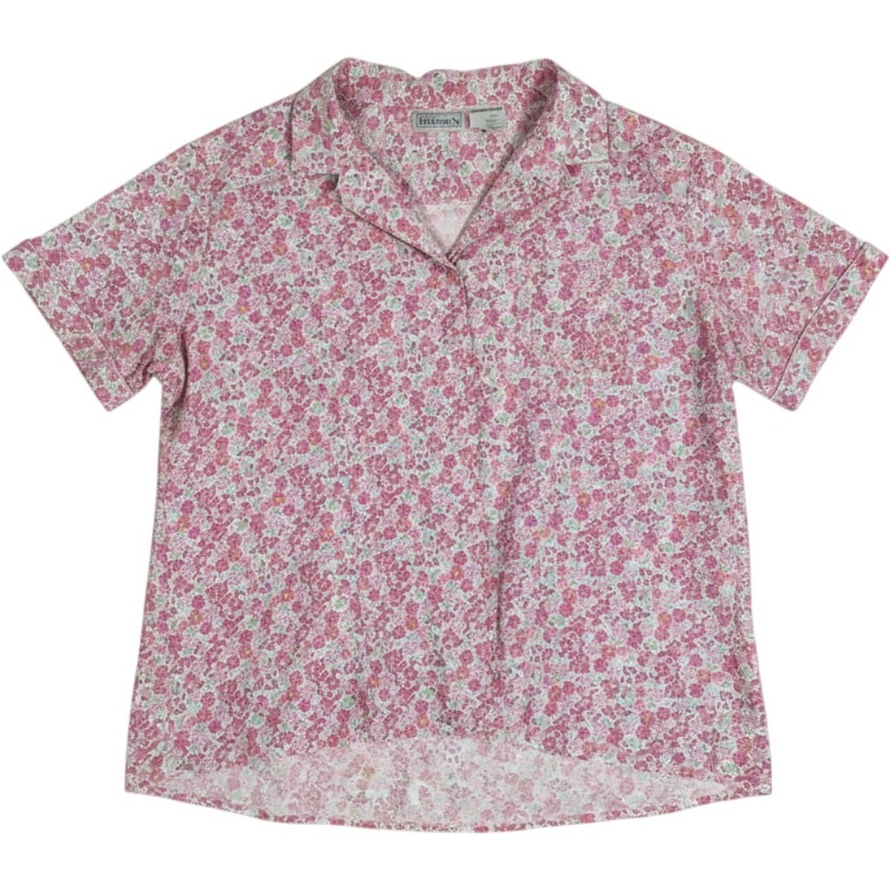Pink Floral Ditsy Button Down Short Sleeve Shirt Large 90's Artsy Hippy Twee